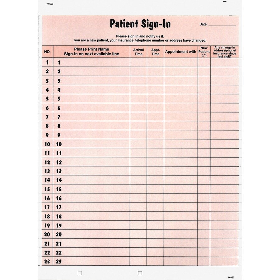 Tabbies Patient Sign-In Label Forms