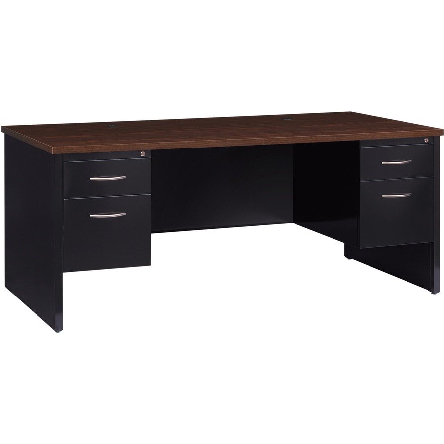 Lorell Walnut Laminate Commercial Steel Desk Series Pedestal Desk - 2-Drawer