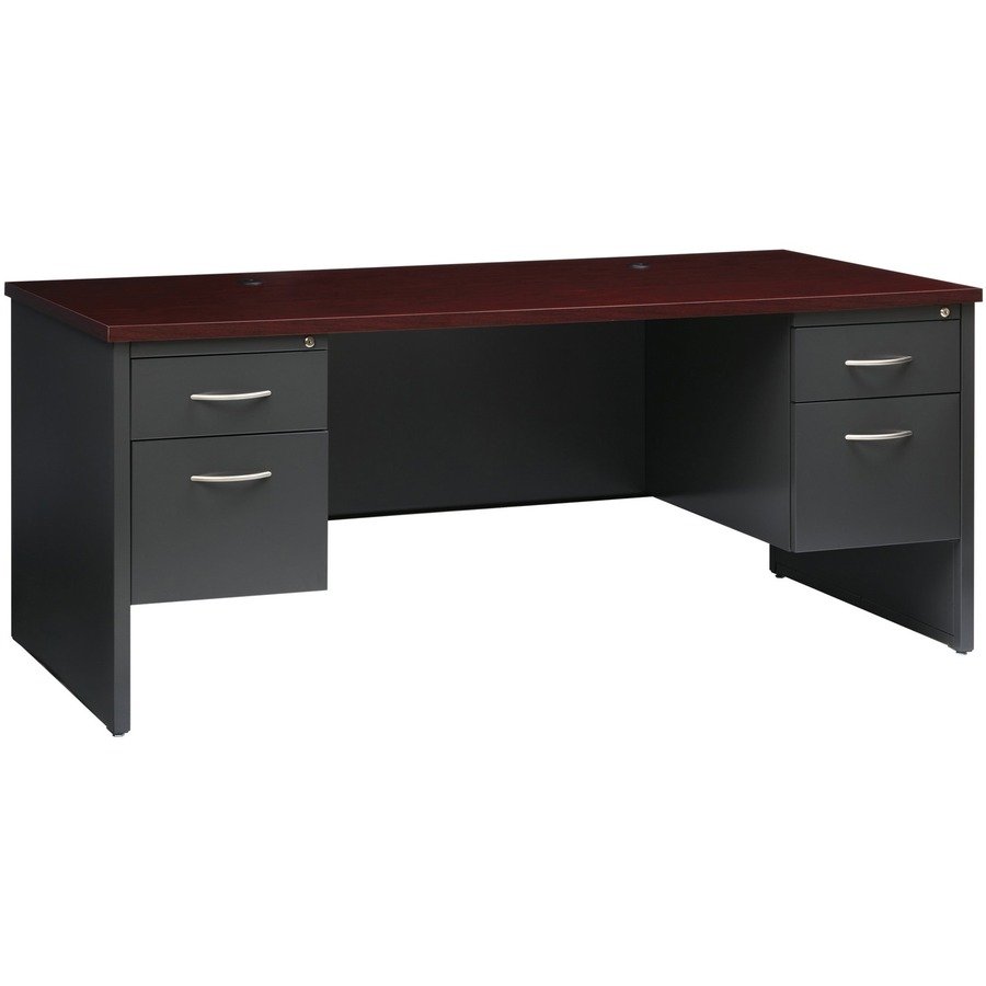 Lorell Mahogany Laminate/Charcoal Modular Desk Series Pedestal Desk - 2-Drawer