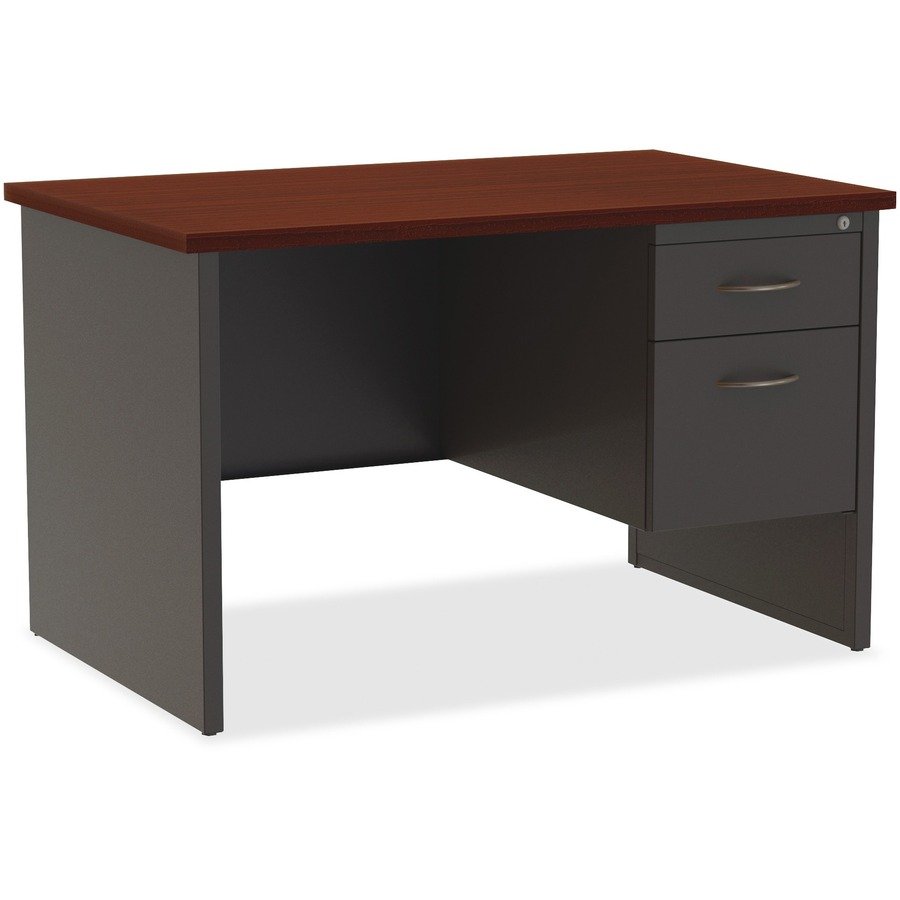 Lorell Mahogany Laminate/Charcoal Modular Desk Series Pedestal Desk - 2-Drawer