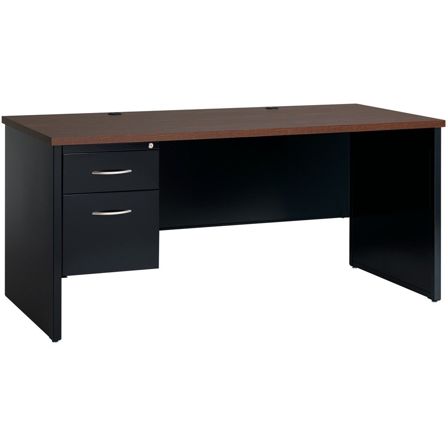 Lorell Walnut Laminate Commercial Steel Desk Series Pedestal Desk - 2-Drawer