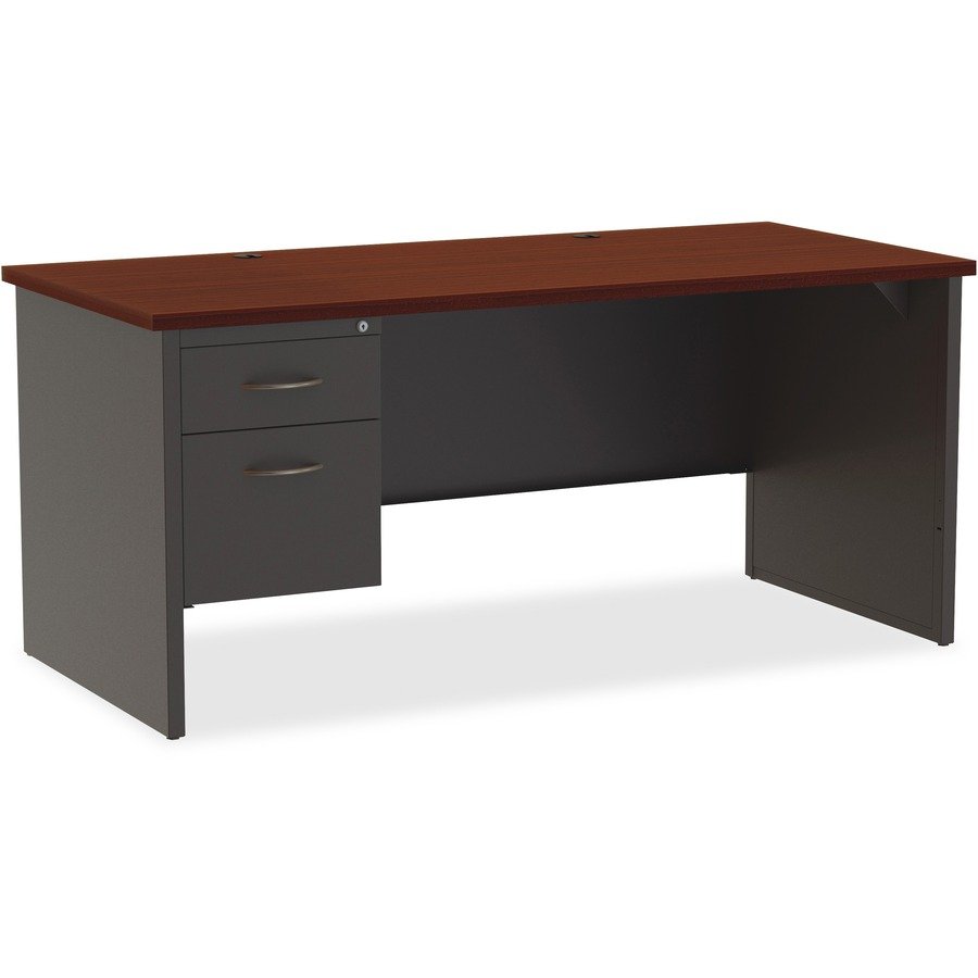 Lorell Mahogany Laminate/Charcoal Modular Desk Series Pedestal Desk - 2-Drawer
