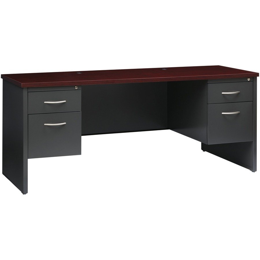 Lorell Mahogany Laminate/Charcoal Steel Double-pedestal Credenza - 2-Drawer