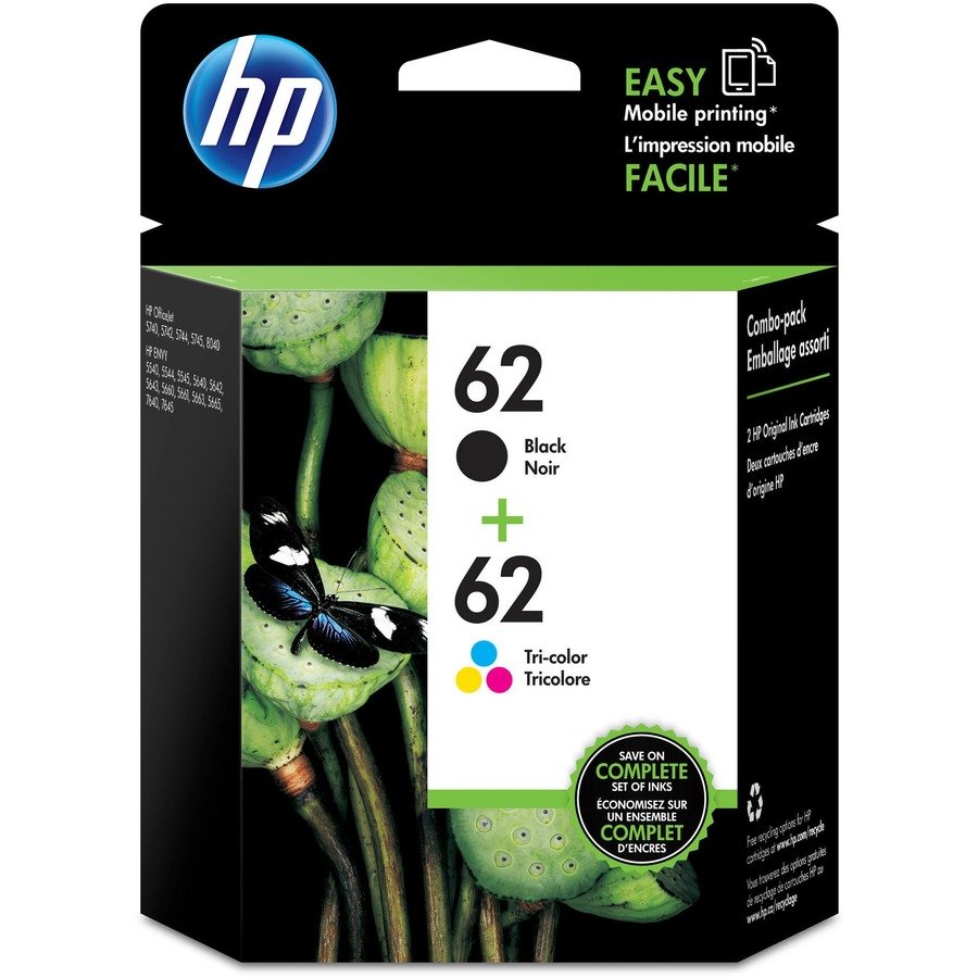 HP 62 (N9H64FN) Original Inkjet Ink Cartridge - Black, Tri-color - 2 / Pack