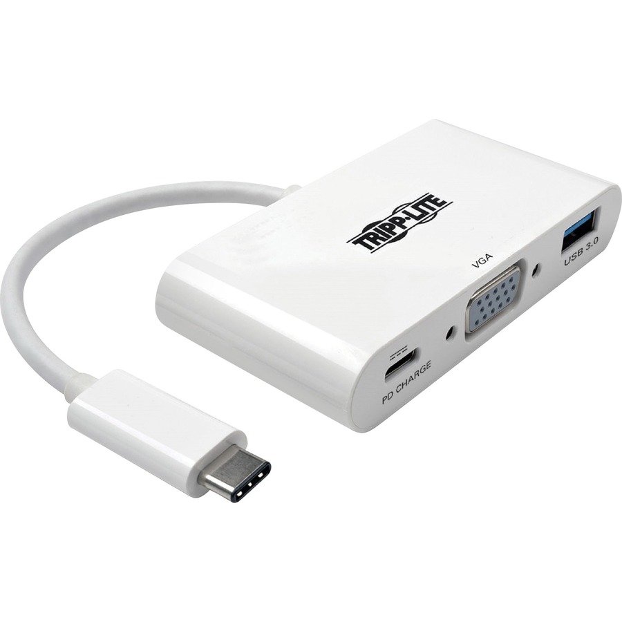 Tripp Lite USB-C to VGA Adapter with USB-A Port and PD Charging, White