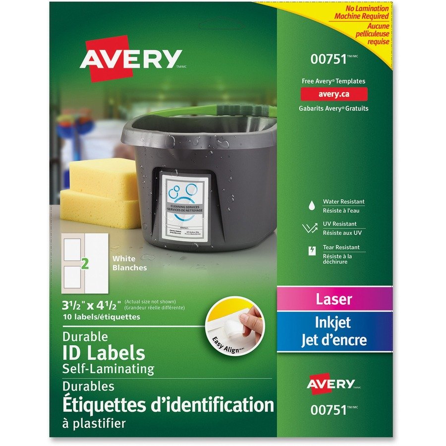 Avery&reg; Easy Align(R) Self-Laminating ID Labels, Permanent Adhesive, 3-1/2" x 4-1/2" , 10 Labels (00751)