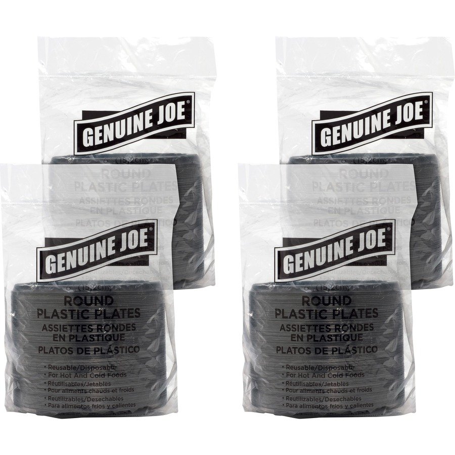 Genuine Joe Round Plastic Black Plates