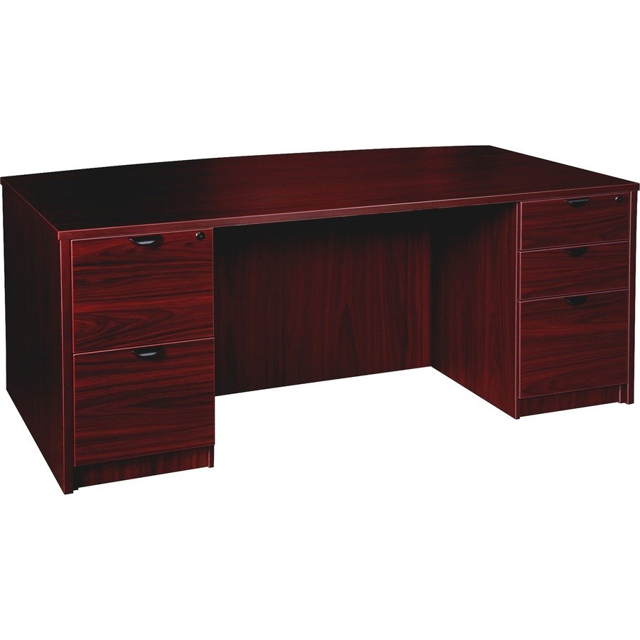 Lorell Prominence 2.0 Mahogany Laminate Double-Pedestal Desk - 5-Drawer