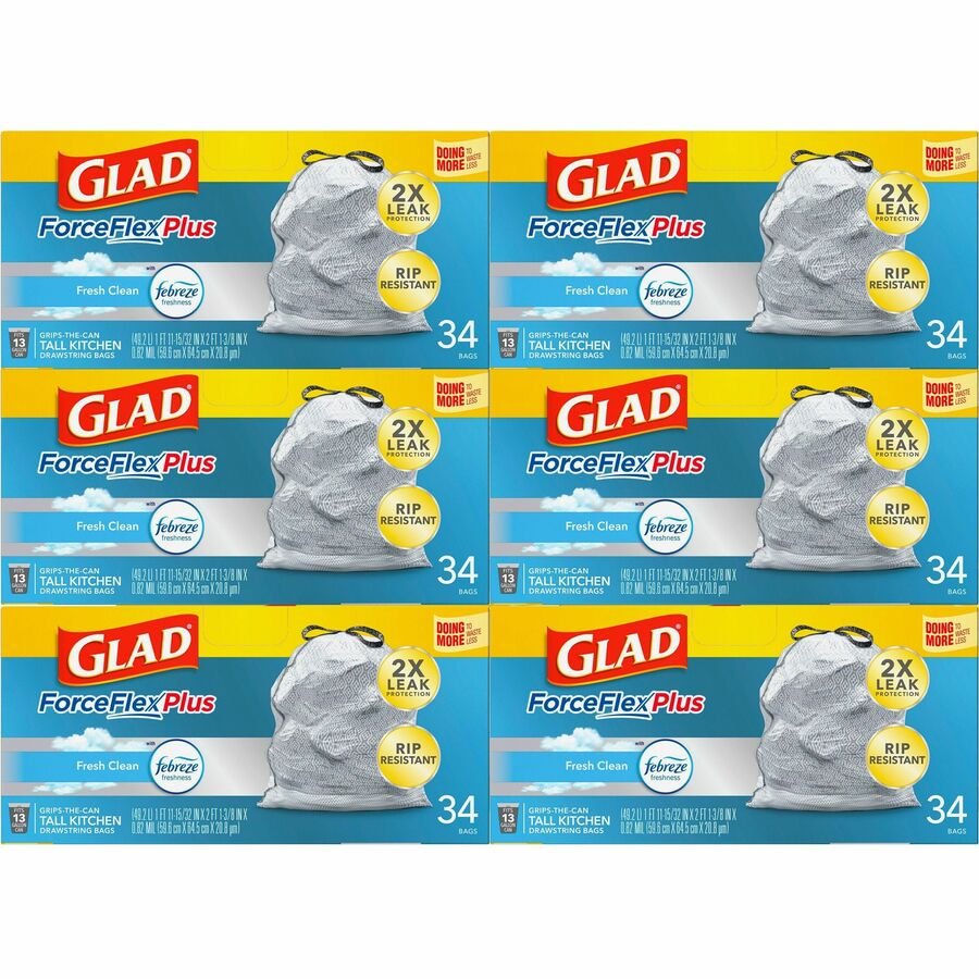 Glad ForceFlexPlus Tall Kitchen Drawstring Trash Bags