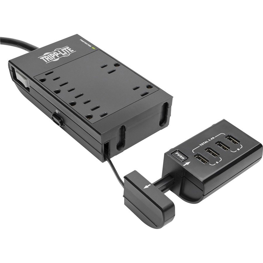 Tripp Lite Protect It! 6-Outlet Surge Protector 4 USB Ports 6 ft. Cord 1080 Joules Diagnostic LED Black Housing
