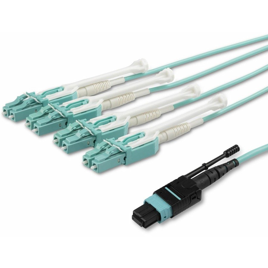 StarTech.com 5m (15ft) MTP(F)/PC to 4x LC/PC Duplex Breakout OM3 Multimode Fiber Optic Cable, OFNP, 40G, 8F Type-A