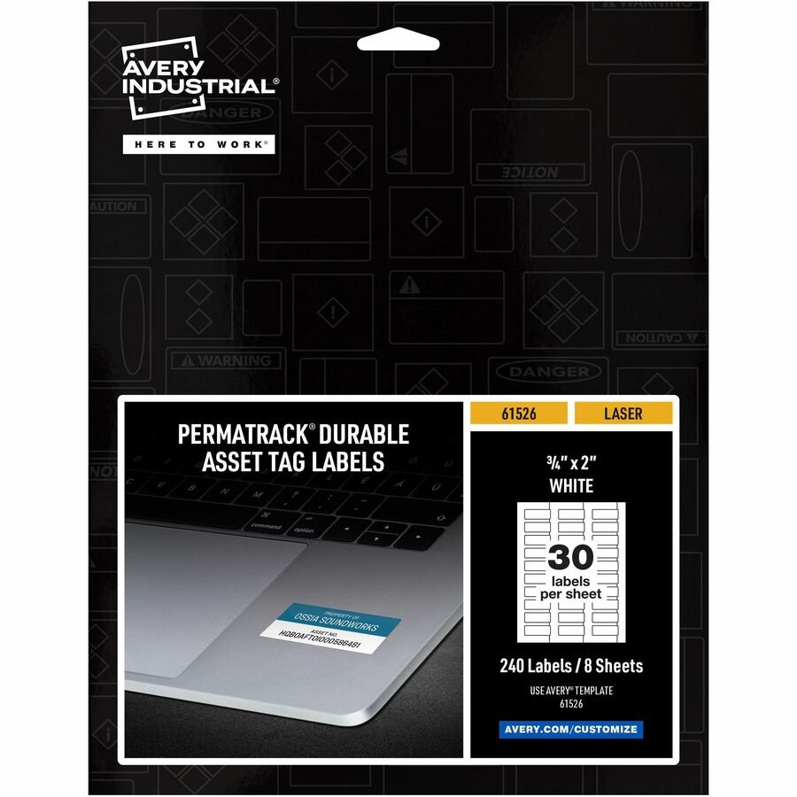 Avery&reg; PermaTrack Durable White Asset Tag Labels, 3/4" x 2" , 240 Asset Tags